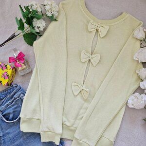 Pastel Yellow Bow Back Sweatshirt – Open Back Detail – Long Sleeve